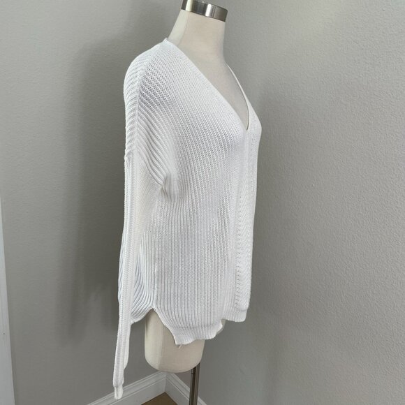 Vince Womens Small Ribbed Knit Directional V Neck Cotton Pullover Sweater White - Picture 4 of 12